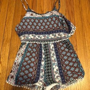 Patterned spaghetti strap romper